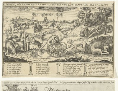 El león dormido, 1567 The Sleeping Leew (título sobre el objeto) de Anonymous
