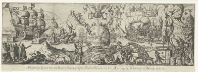 El mundo está dividido en la República pacífica por un lado, y el caos y la violencia infligidos a la Iglesia de Roma por el otro. Perro Donder van den Helschen impotente contra la verdad desnuda y el pacto Eendragtig, 1617 (título sobre el objeto) de Anonymous