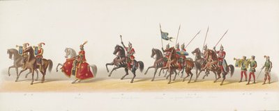 Procesión de Delft de 1873 (tercera placa) Procesión disfrazada realizada por los miembros del Cuerpo de Estudiantes de Delft el 8 de julio de 1873, que representa la entrada de Karel van Egmond, duque de Gelre, conde de Zutphen, en Arnhem en 1492 (serie t de Anonymous