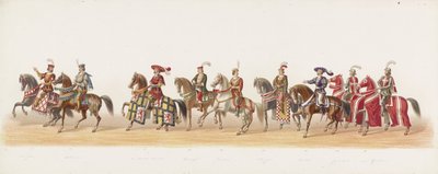Procesión de Delft de 1873 (séptima placa) Procesión disfrazada realizada por los miembros del Cuerpo de Estudiantes de Delft el 8 de julio de 1873, que representa la entrada de Karel van Egmond, duque de Gelre, conde de Zutphen, en Arnhem en 1492 (serie de Anonymous