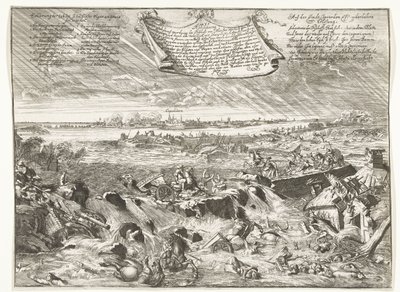 Dijkdoorbraak cerca de Coevorden, 1673 Figura cómo y qué forma el, por decreto del obispo de Munster (...) (título sobre objeto) de Anonymous