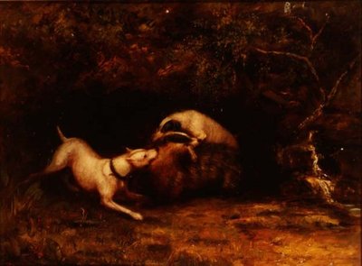 Perros atacando a un tejón, c.1870 de Anonymous