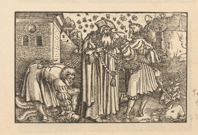 Tres hombres con abejas y plumas. de Anonymous