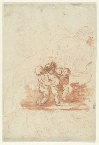 Tres putti en un paisaje de Anonymous