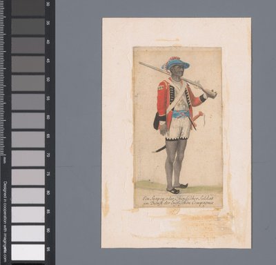 Un soldado negro al servicio de la Compañía Británica de las Indias Orientales Ein Seapoy, oder Ostindischer Soldat im Dienst der Englischen Compagnie (título sobre el objeto) de Anonymous