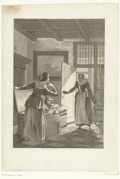 Elsje van Houweningen atrapa a Hugo de Groot en la librería, 1621 de Anonymous