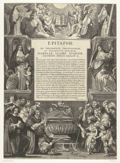 Epitaaf voor Isabella Clara Eugenia, 1633 Epitafio de la Princesa Altísima, Poderosa y Augustísima, Isabel, Clara, Eugenia de Austria, Infanta de España, etc. (título en el objeto) de Anonymous