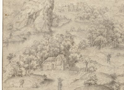 Paisaje de fantasía con una roca escarpada de Anonymous