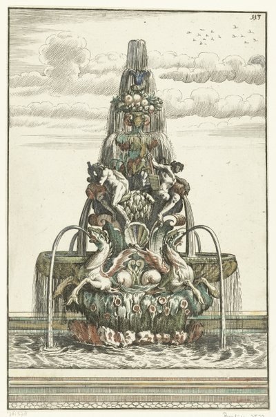 Fuente en forma de pirámide Architectura Curiosa Nova (título de la serie) de Anonymous