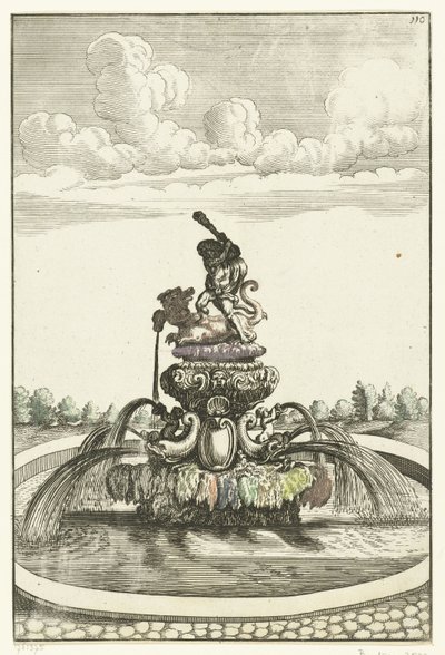 Fontein met Hercules en Ladon Architectura Curiosa Nova (series title) de Anonymous
