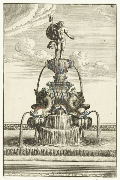 Fuente con estatua de Neptuno Architectura Curiosa Nova (título de la serie) de Anonymous