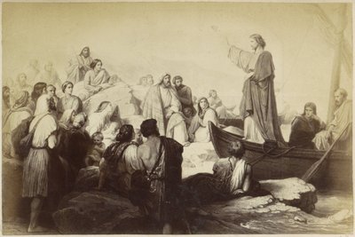 Reproducción fotográfica de (presumiblemente) una impresión de Jesús predicando desde un barco de Anonymous