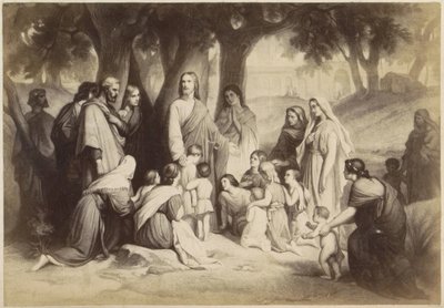 Reproducción fotográfica de (presuntamente) una estampa de Jesús con niños (Dejad que los niños vengan a mí) de Anonymous