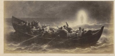 Reproducción fotográfica de (presumiblemente) una impresión de apóstoles viendo a Cristo caminando sobre el agua de Anonymous