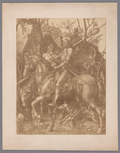 Reproducción fotográfica del grabado Caballero, Muerte y Diablo de Albrecht Dürer de Anonymous