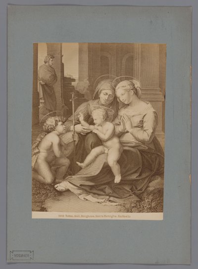 Reproducción fotográfica de un grabado según el cuadro Sagrada Familia de Rafael Roma. Hiel. Borghese. Sagrada Familia. Raffaello (título sobre objeto) de Anonymous