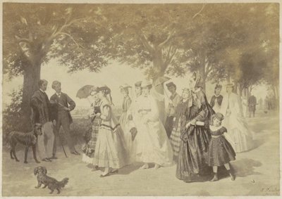 Reproducción fotográfica de un cuadro de mujeres y hombres paseando por un parque de Anonymous