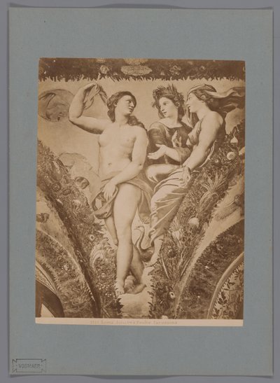 Fotoreproductie van het fresco Amor en Psyche in de Loggia di Psyche, Villa Farnesina te Rome Roma. Amor y Psique. Farnesina (título sobre objeto) de Anonymous