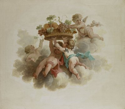 Cuatro Putti llevando una cesta de frutas de Anonymous