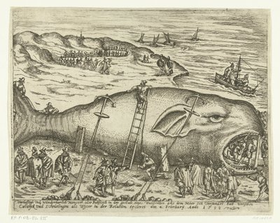 Walvis varado cerca de Berckhey, 1598 Warhafttigh y Wonderful Monster o Pottfisch en forma de ballena, del que Möer se había colado entre Catwyck y Schevelingen como Wyter en la relación ercleret el 4 de febrero de Anno 1598 (tit de Anonymous