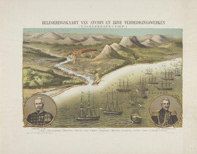 Vista de Aceh durante la segunda expedición a Aceh, 1873-1874
Mapa de asedio de Atchin y sus defensas. (Vista de pájaro.) (título en el objeto) de Anonymous