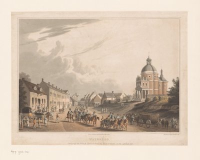 Vista de Waterloo donde las tropas francesas mueven un cañón Waterloo. Transportando el cañón francés desde el campo de batalla, el 24 de julio de 1815 (título sobre objeto) de Anonymous