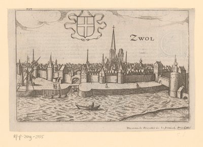 Vista de Zwolle desde el otro lado del agua de Zwarte Zwol (título sobre el objeto) de Anonymous