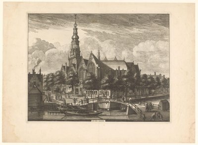 Vista de Oude Kerk en Amsterdam desde Oudezijds Voorburgwal Iglesia Vieja (título sobre el objeto) de Anonymous