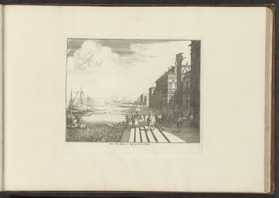 Vista de un muelle en Venecia con el león de San Marcos en una columna Veue dela Dogna à Venise pres de St. Marc (título sobre el objeto) Palacios y Monumentos de Venecia, Livorno, Nápoles y Roma (título de la serie) de Anonymous