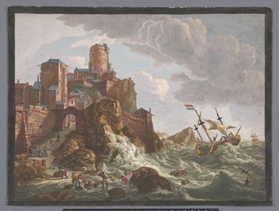 Vista de una costa con barcos y botes en los acantilados en Noruega
Ecueil des côtes de Norwege (título en el objeto) de Anonymous