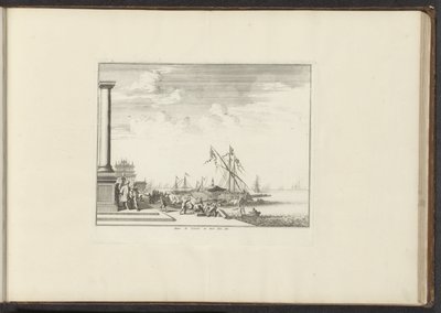Vista de un palacio en Livorno Palais de Livorne au bord dela Mer (título sobre objeto) Palacios y Monumentos de Venecia, Livorno, Nápoles y Roma (título de la serie) de Anonymous