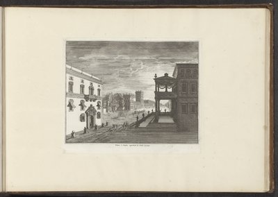 Vista de un palacio en Nápoles al atardecer Palais à Naples gobernador le Soleil Levant (título sobre objeto) Palacios y Monumentos de Venecia, Livorno, Nápoles y Roma (título de la serie) de Anonymous