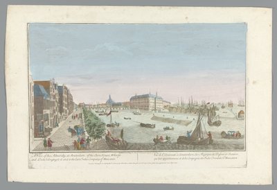 Gezicht op het Admiraliteitsmagazijn te Amsterdam Una vista del Almirantazgo en Amsterdam, de los almacenes, muelles y muelles, pertenecientes a él y a la Compañía de las Indias Orientales de Holanda (título sobre el objeto) de Anonymous