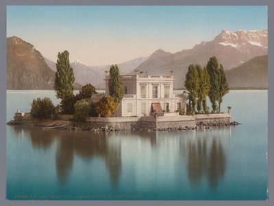 Vista de Île de Salagnon en el lago de Ginebra, al fondo los Dents du Midi lac Léman, Ile de Salagnon et la Dent du Midi (título sobre el objeto) de Anonymous