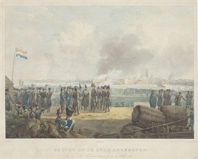 Vista de la ciudad de Amberes, el día después del Bombardeo, el 28 de octubre de 1830 (título sobre objeto) de Anonymous