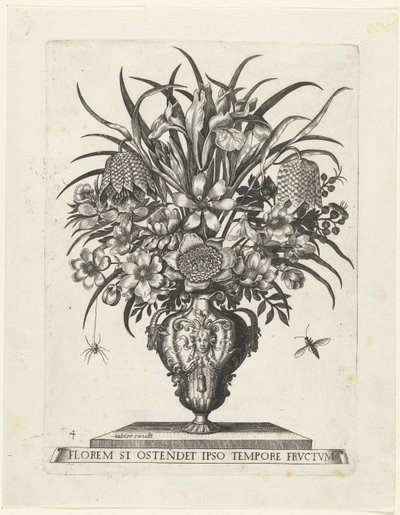 Jarrón grotesco con dos orejas en forma de cabezas de cabras Jarrones con flores (título de la serie) de Anonymous