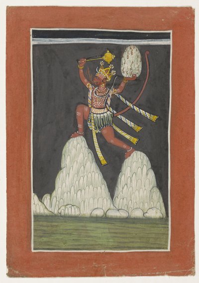Hanuman salta en las cimas de las montañas de Anonymous