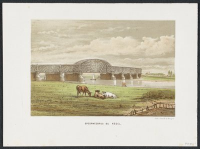 Puente ferroviario de Hedelse sobre el Mosa, 1870 Puente ferroviario en Hedel (título sobre objeto) Los principales puentes ferroviarios de los Países Bajos (título de la serie) de Anonymous