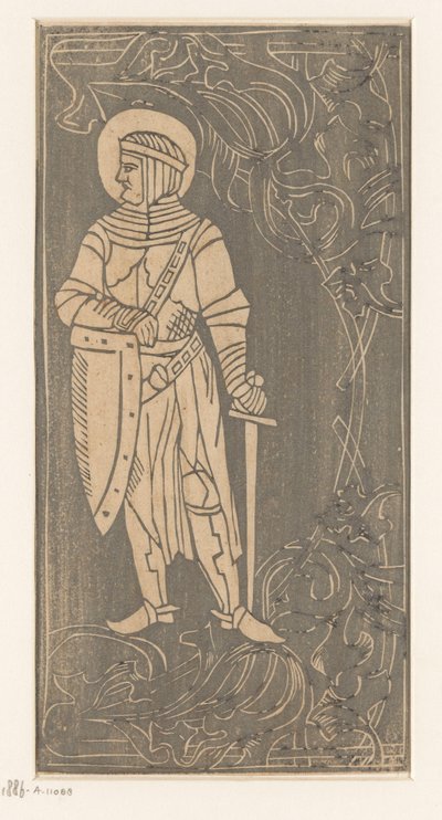Santo con atuendo de guerrero Xilografías de estilo medieval (título de la serie) de Anonymous
