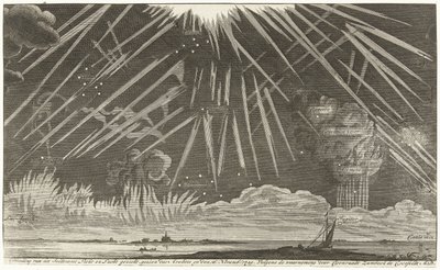 Fenómenos celestiales, 1729 Imagen de la vista Seldtzame Light and Sky, vista en la tarde del 16 de noviembre de 1729. Según la observación de Coenraadt Zumbach de Croesfeldt M.D. (título en el objeto) de Anonymous