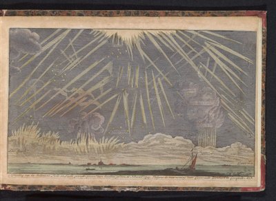 Fenómenos celestiales, 1729 Imagen de la vista Seldtzame Light and Sky, vista en la tarde del 16 de noviembre de 1729. Según la observación de Coenraadt Zumbach de Croesfeldt M.D. (título en el objeto) de Anonymous