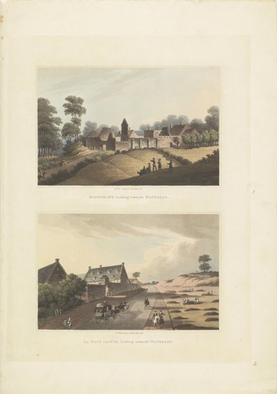 Hougoumont en La Haye-Sainte Hougomont, mirando hacia Waterloo / La Haye Sainte, mirando hacia Waterloo (título sobre objeto) de Anonymous
