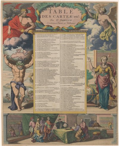 Inhoudsopgave van de Atlas Nouveau door Nicolas Sanson
Tabla de mapas, etc. del Sr. Sanson Contenues Dans ce Vollume (título en el objeto) de Anonymous