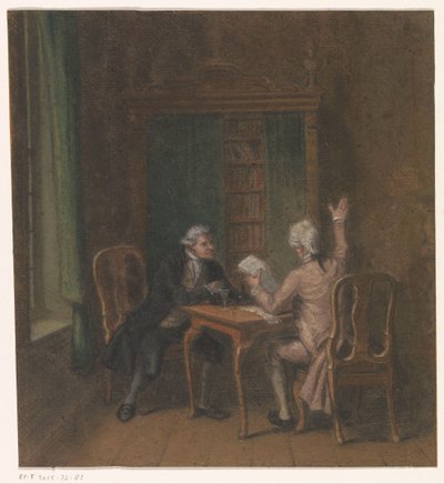 Interior con dos hombres en una mesa de Anonymous