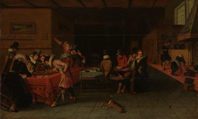 Interior de una taberna o burdel con gente bebiendo y jugando al tricot de Anonymous