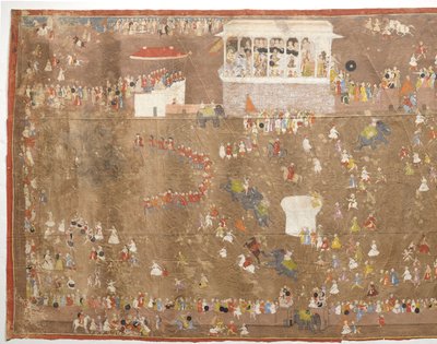 Embajada de Joan Ketelaar ante el Rey de Udaipur Maharana Sangram Singh de Udaipur entreteniendo a miembros de la Compañía Holandesa de las Indias Orientales dirigida por Johan Josua Ketelaar en 1711 de Anonymous