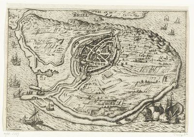 Mapa de la isla de Voorne y mapa de Brielle, 1572 Briel (título sobre el objeto) de Anonymous