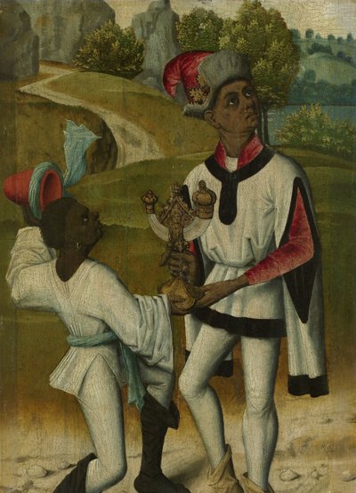 El rey Baltasar, uno de los tres Reyes Magos, y un siervo, fragmento de Una adoración de los Reyes Magos de Anonymous