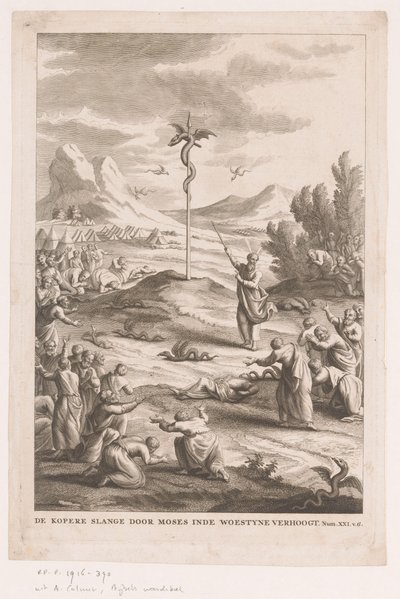 Serpiente de cobre en el desierto La serpiente de cobre de Moses inde Woestyne aumenta (título sobre el objeto) de Anonymous