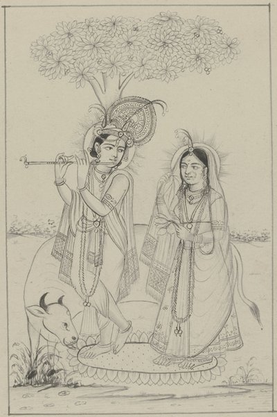 Krishna tocando una flauta y Radha de Anonymous